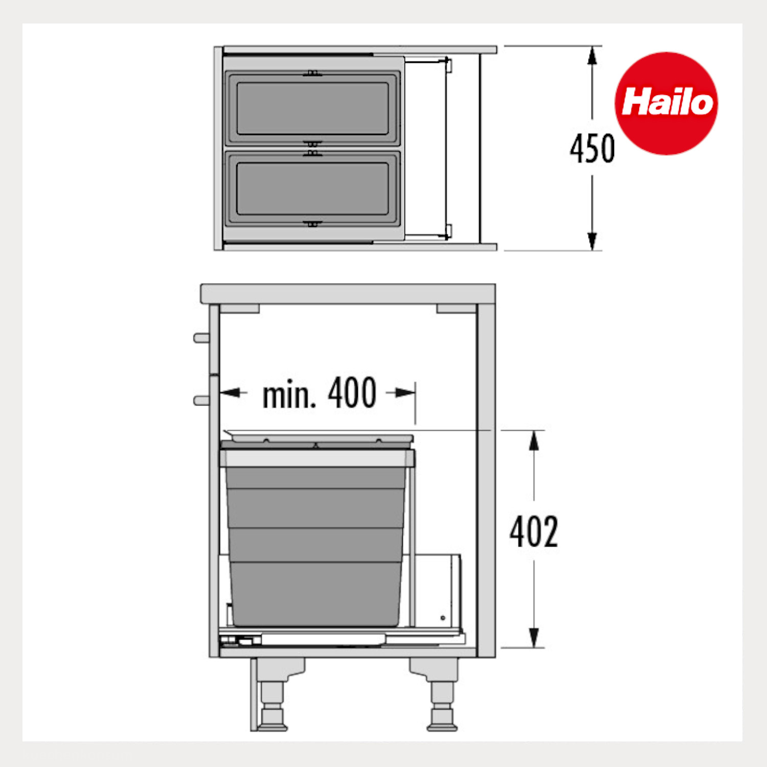 Hailo Abfallsammler 10000222 Triple XL 450 18/18 Liter dunkelgrau
