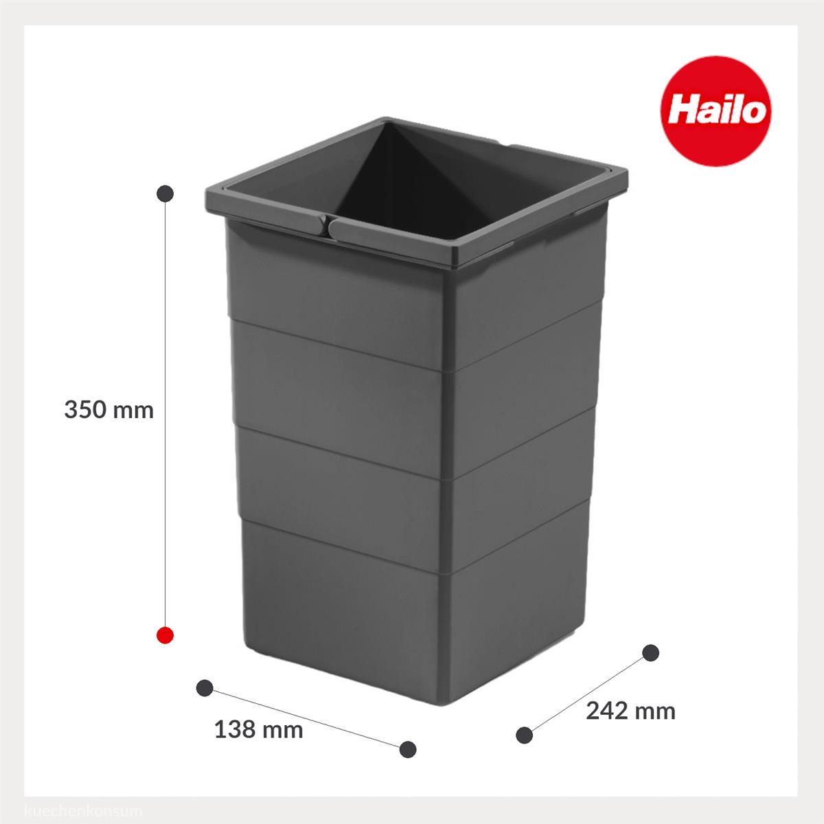 Hailo Inneneimer 1129949 dunkelgrau 15 L 226 x 233 x 350 mm 2 Henkel