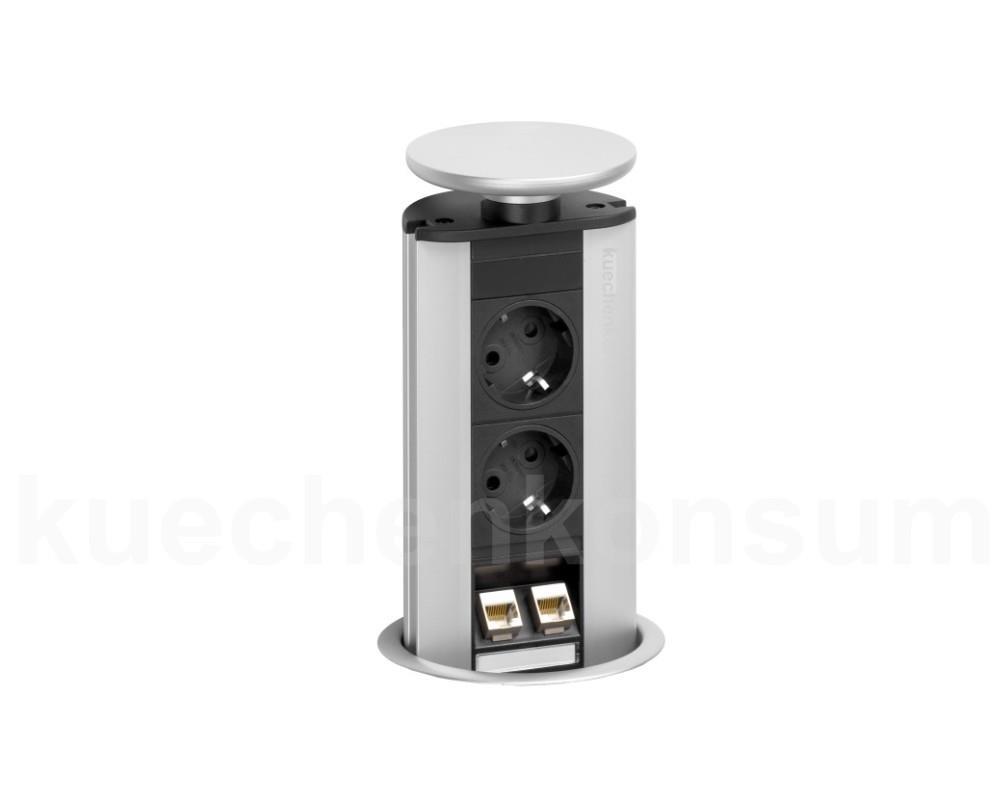 Schulte EVOline PowerPort Data 2 VDE + 2fach Data Silber und Dichtungsring