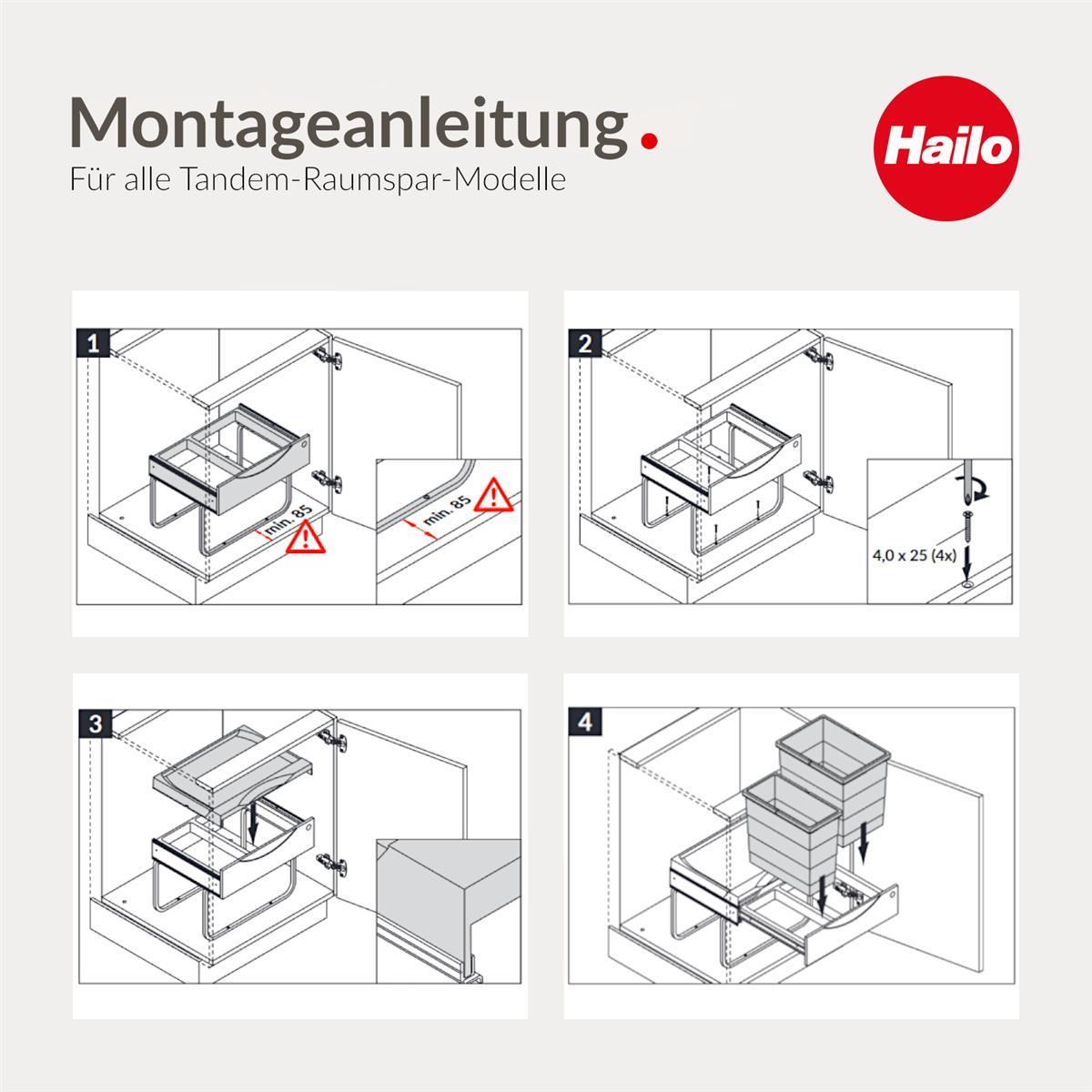 Hailo Abfallsammler 3644732 TR Swing Raumspar-Tandem-S 2x 8,5 + 12 Liter