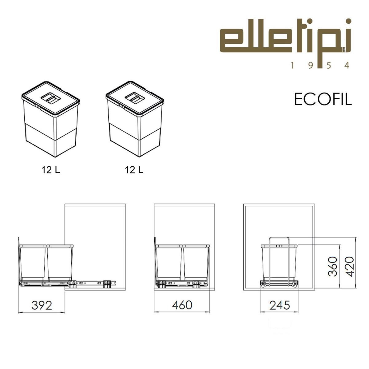 Elletipi Ecofil Abfallsammler PF01 34A2 Auszug 2x 12 Liter