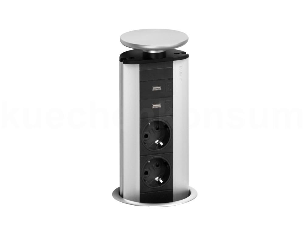 Schulte EVOline Port 03.013 versenkbare Steckdose Charger 2 VDE + 2 USB Edelstahl