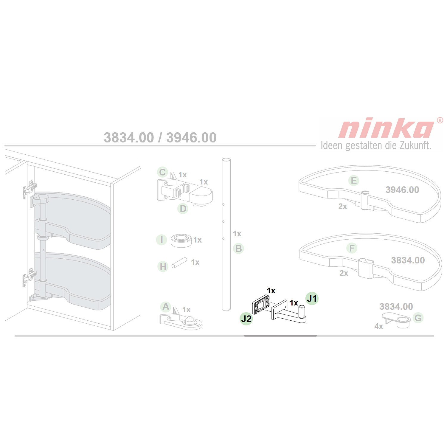 ninka Tür-Mitnehmer 3837-14 mit Adapter für Drehboden weiß Kunststoff