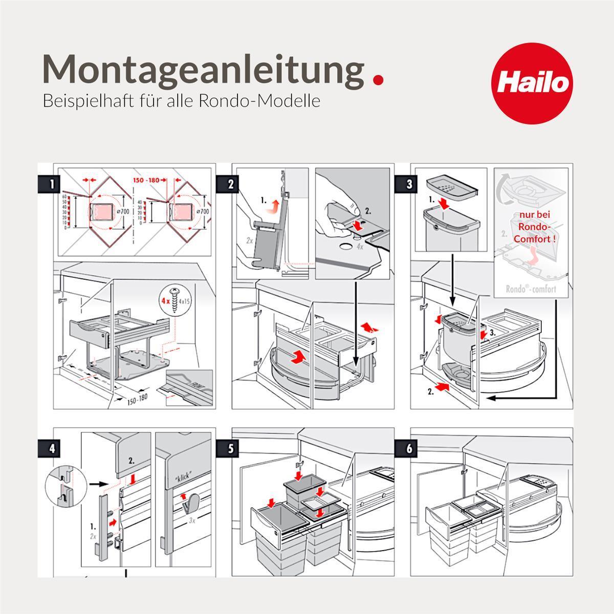 Hailo Eckabfallsammler 3645121 Rondo 2-fach Mülltrennung 2x18 Liter – mit bebilderter Montageanleitung
