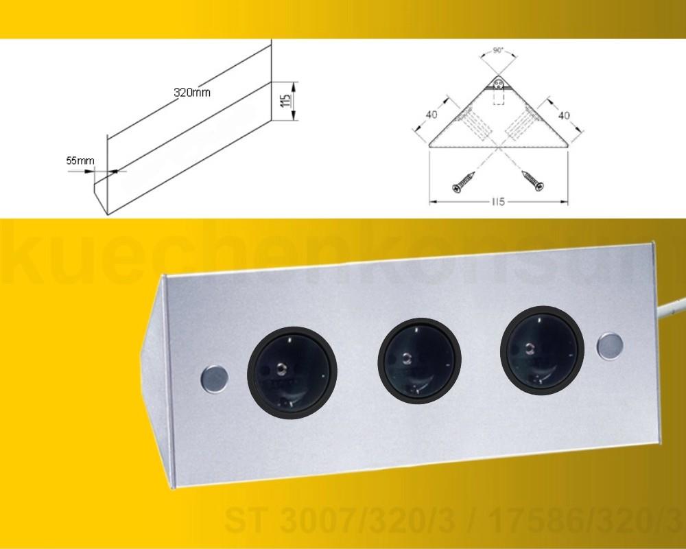 Thebo Ecksteckdose 17586/320/3 Edelstahl 3fach ST 3007/320/3