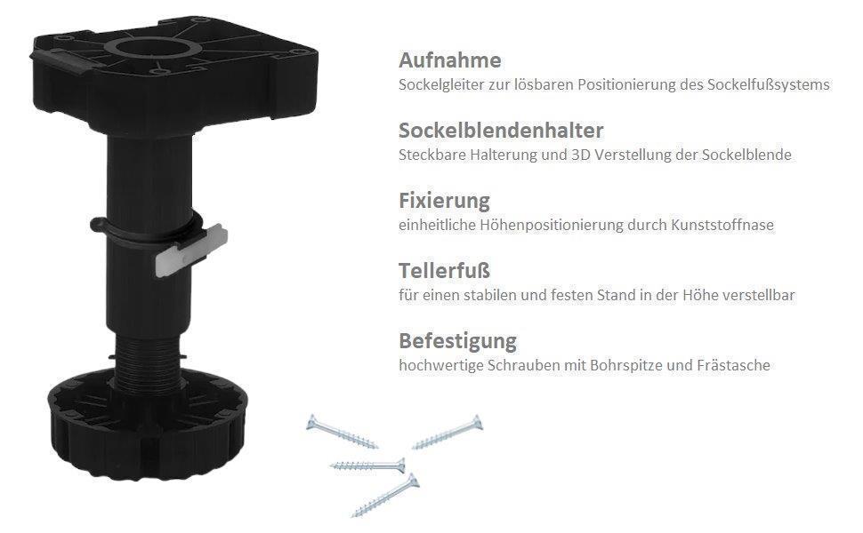 Möbelfuß 125 mm höhenverstellbar 115-143 mm Kunststoff schwarz 40x