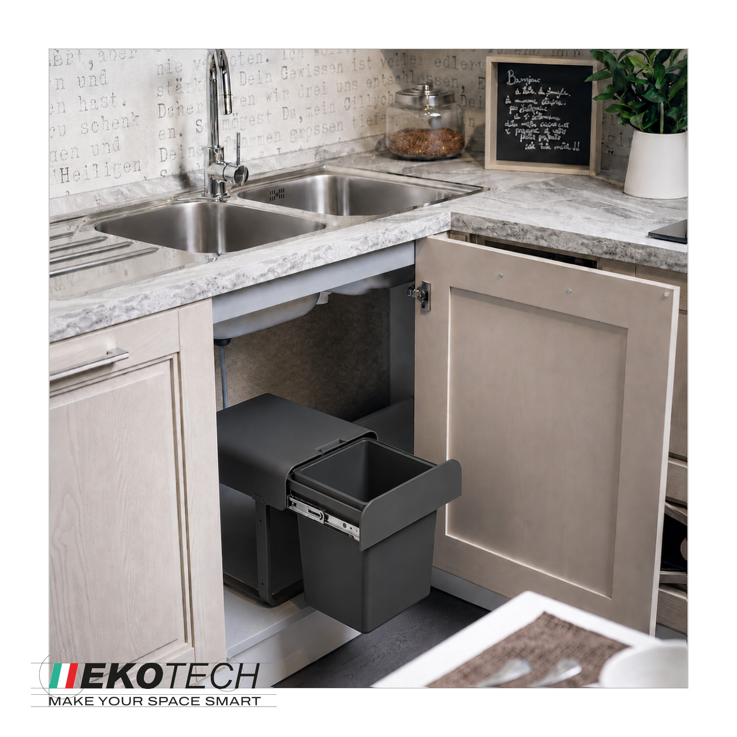 Ekotech Abfallsammler AO15O Aladin Orion grau 15 Liter ab 40cm Unterschrank