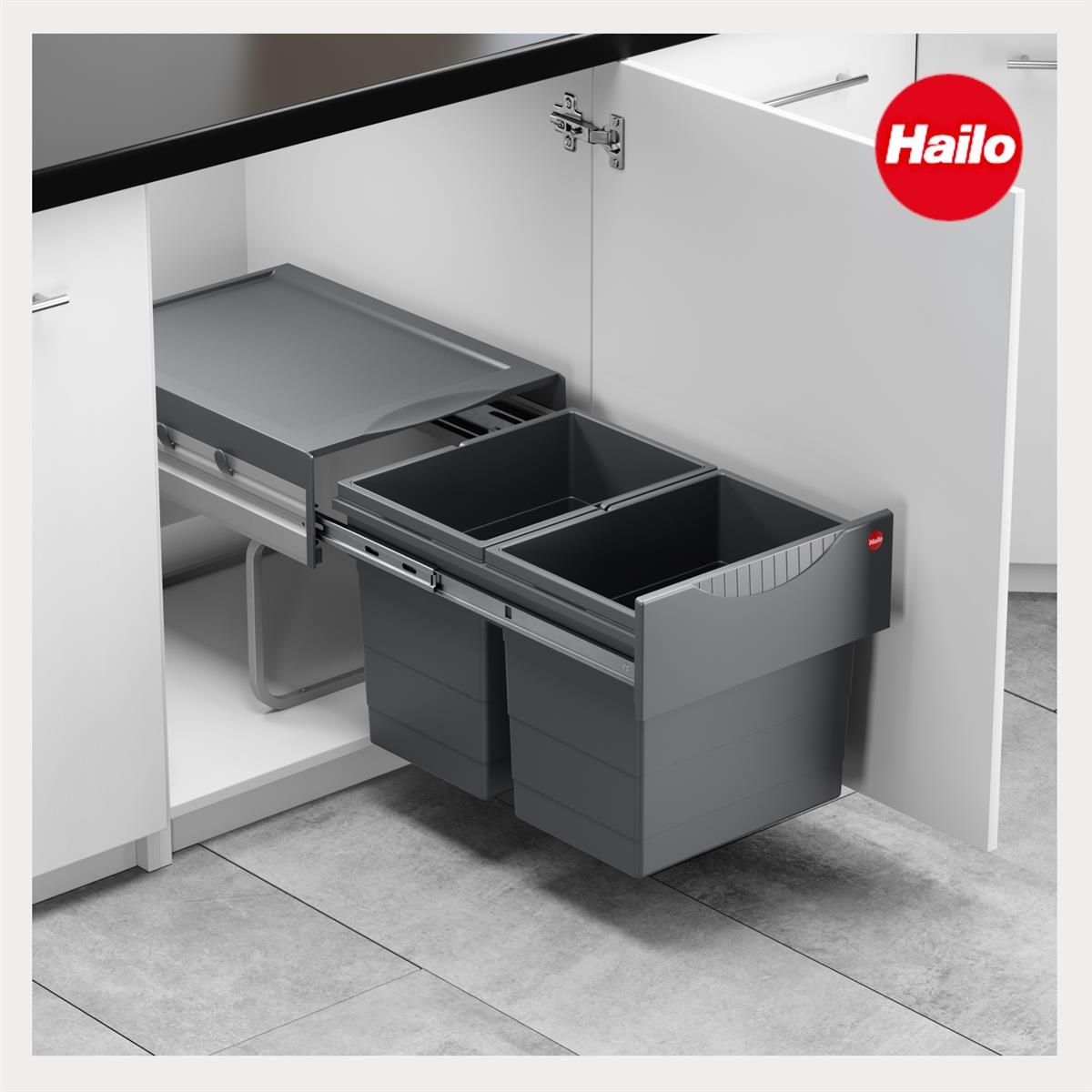 Hailo Abfallsammler 3641521 Raumspar-Tandem 2x18 Liter dunkelgrau