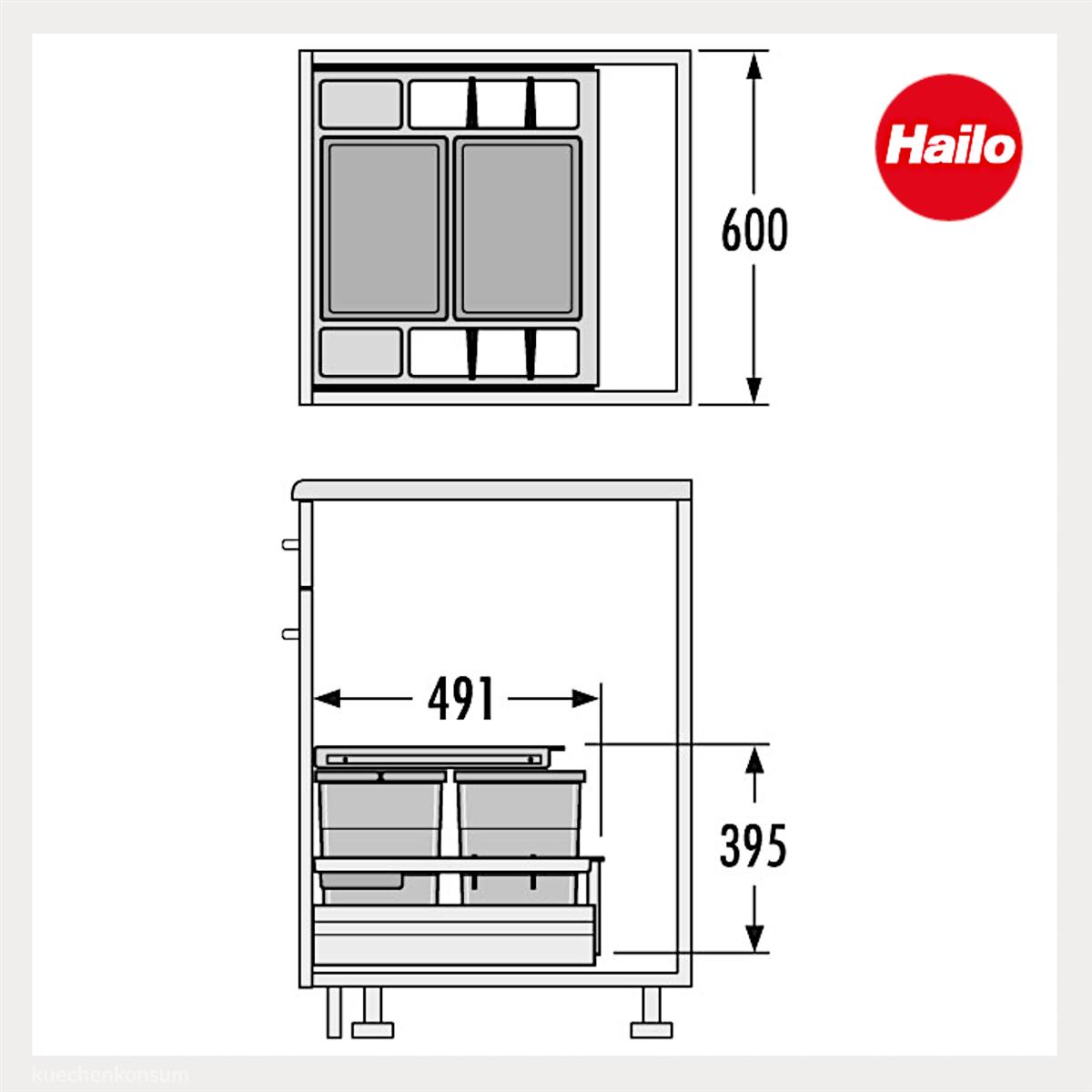 Hailo Abfallsammler 3620801 Separato-K 600 Einsatz 2x 20 Liter Hellgrau