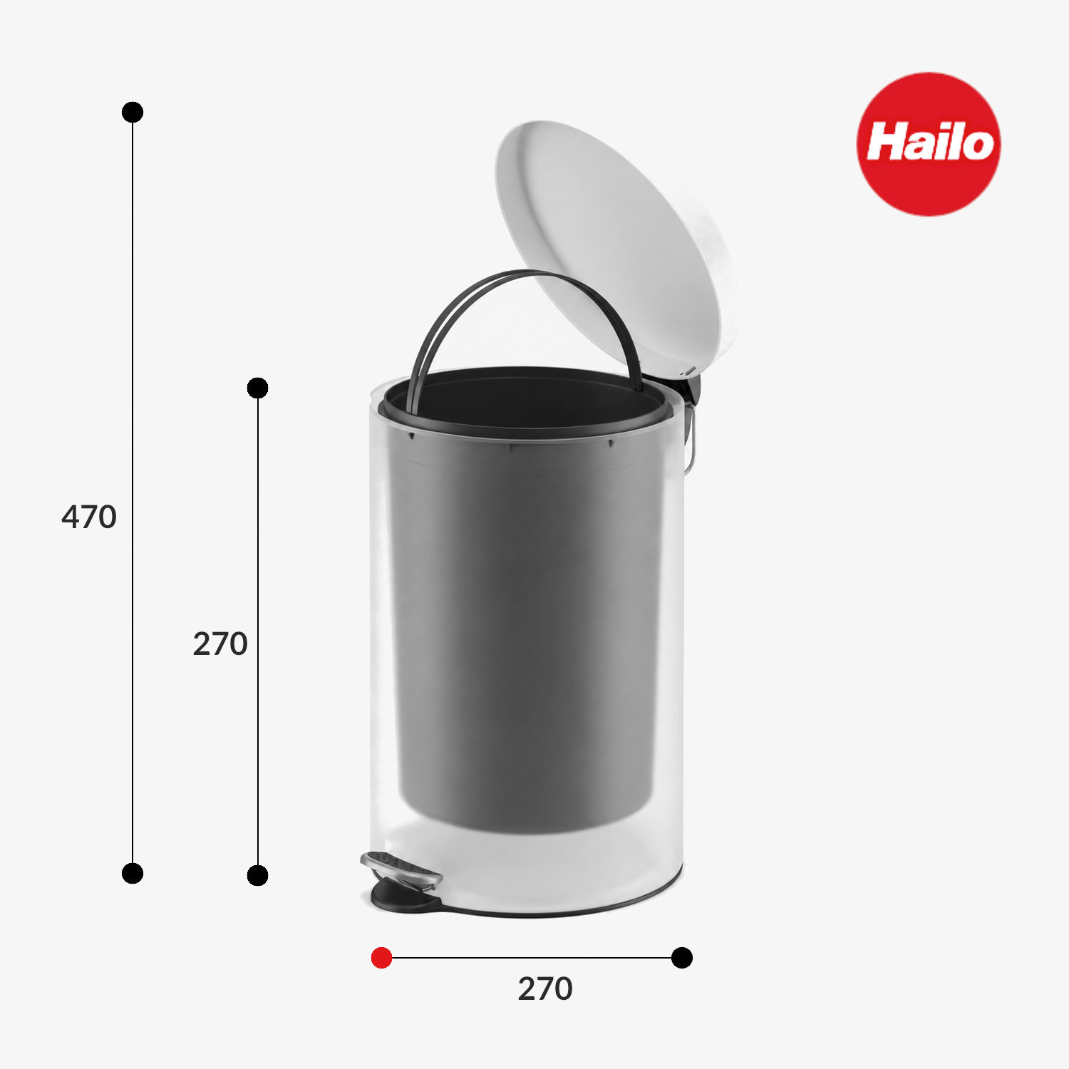 HAILO Standmülleimer 5050601 Selekta rund 5 Liter schwarz