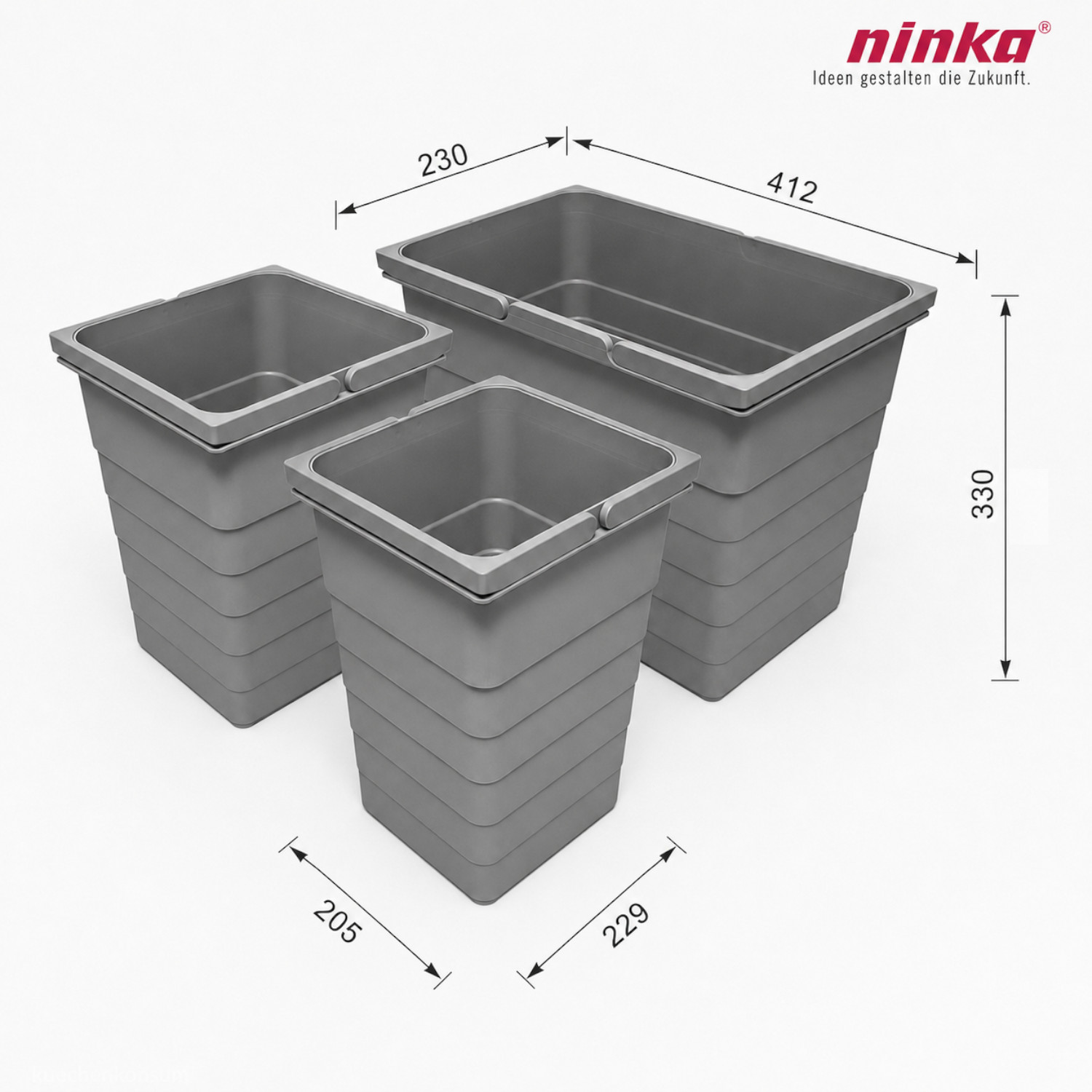 ninka Inneneimer-Set 5077.91 eins2vier hellgrau 2x 11,5 + 25 Liter 330 mm Höhe