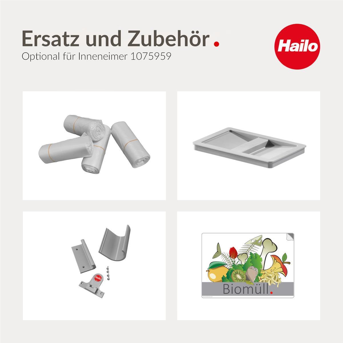 Hailo Inneneimer 1075959 mit Deckel hellgrau 8 L 226 x 156 x 295 mm