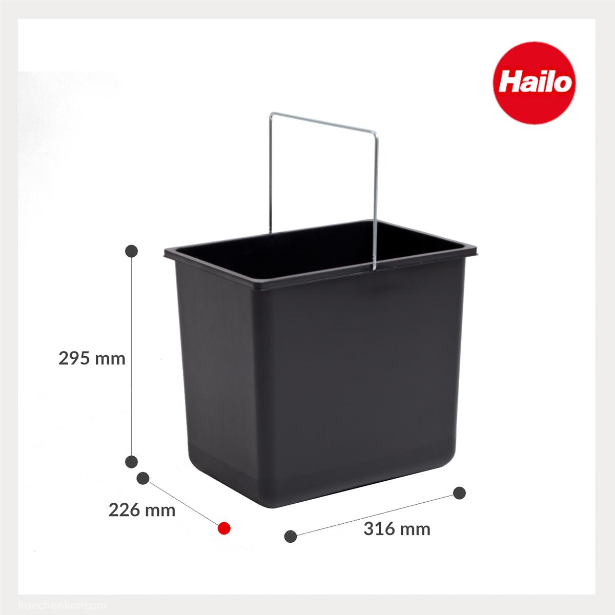 Hailo Inneneimer 1086239 schwarz 18 L 316 x 226 x 286 mm mit Henkel
