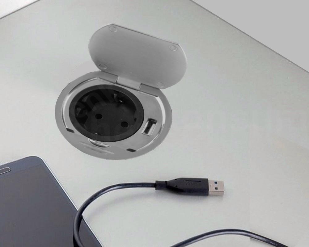 Thebo Einbausteckdose 17086.0 Edelstahl ST 08 USB mit Klappdeckel