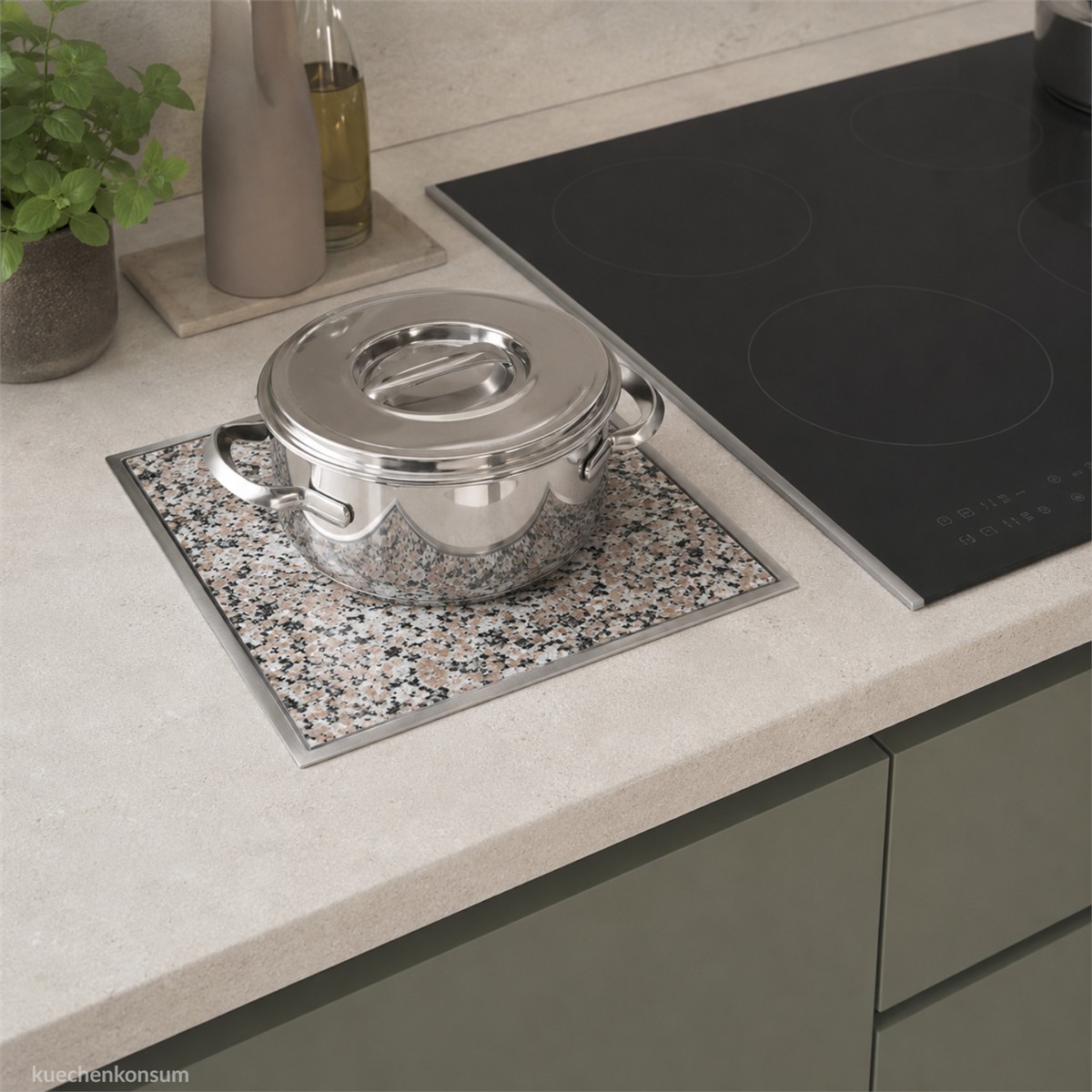 Einbau Granitfeld Rosa Beta in Edelstahlwanne 250 x 250 x 10 mm