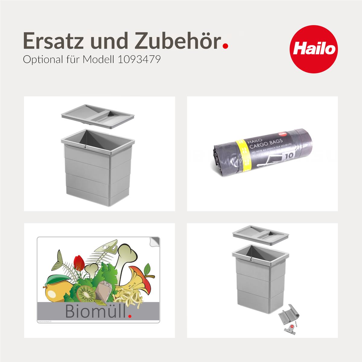 Hailo Inneneimer 1093479 hellgrau 18 Liter 320 x 226 x 295 mm 2 Henkel