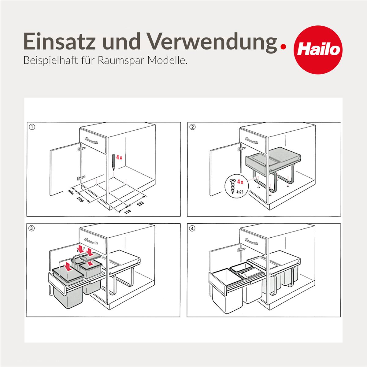 Hailo Abfallsammler 3640001 TR Swing A Raumspar-Tandem 2x 18 Liter