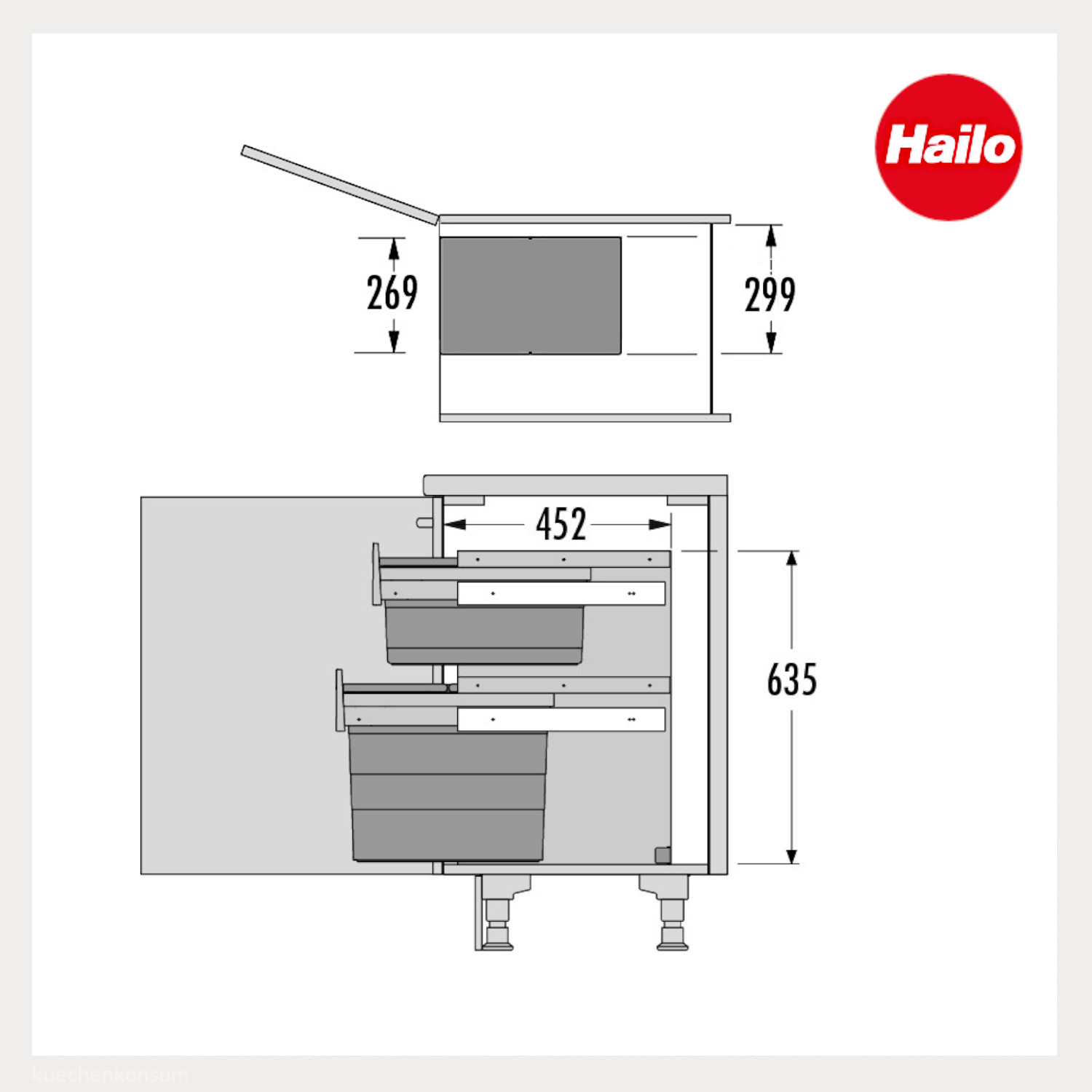 HAILO Abfallsammler 10000130 StapelBox 28/17 dunkelgrau 45 Liter
