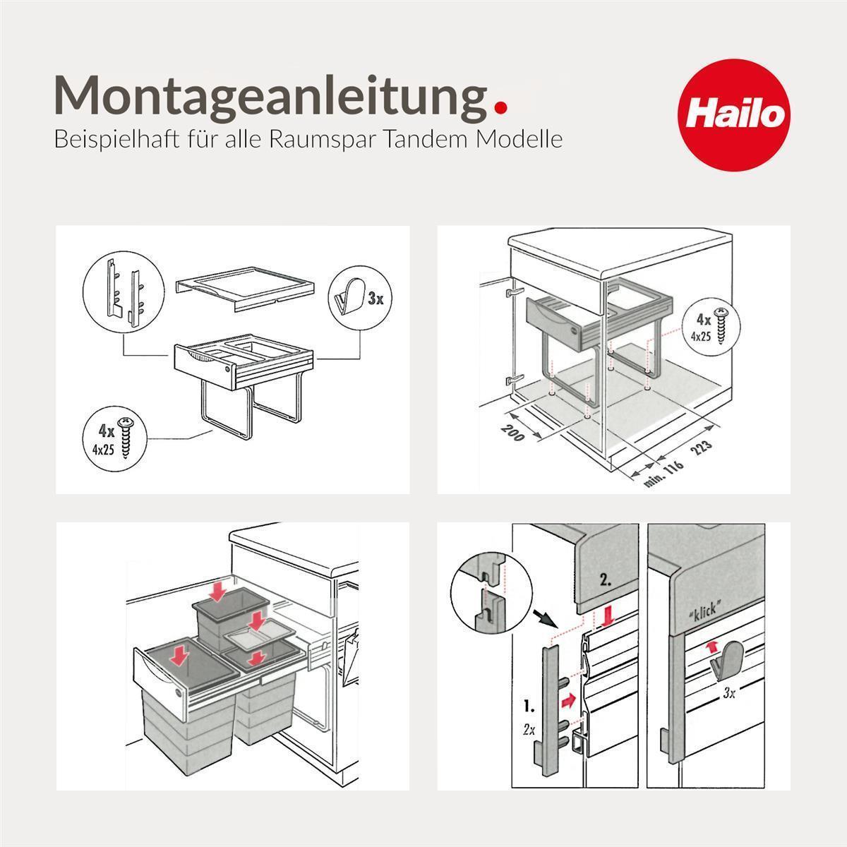 Hailo Abfallsammler 3641521 Raumspar-Tandem 2x18 Liter dunkelgrau