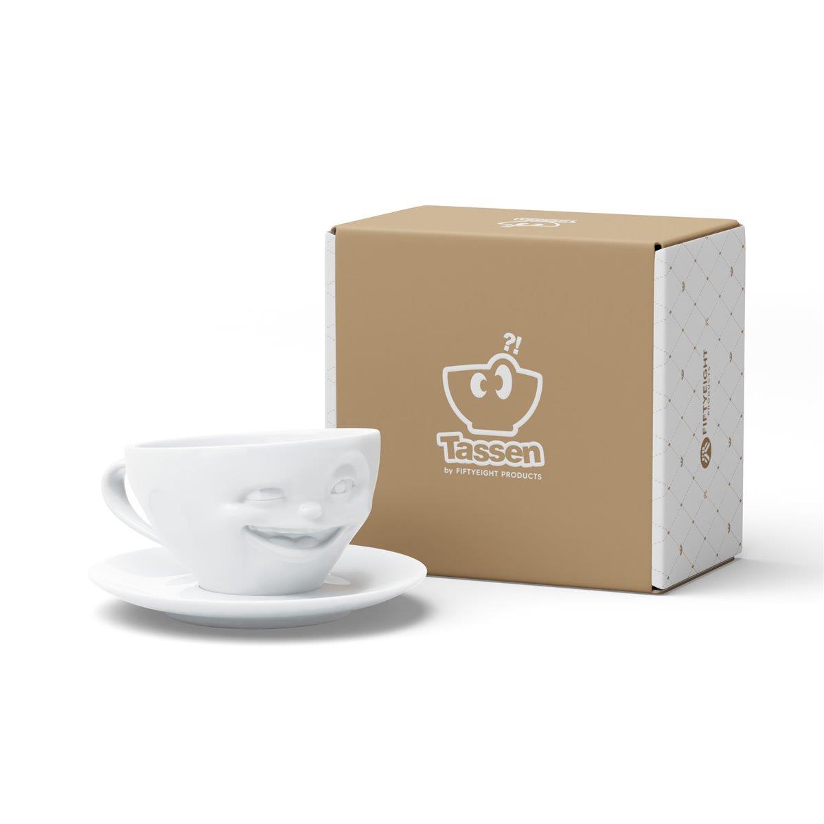 TV Tasse Kaffeetasse 48 Zwinkernd mit Untertasse weiß