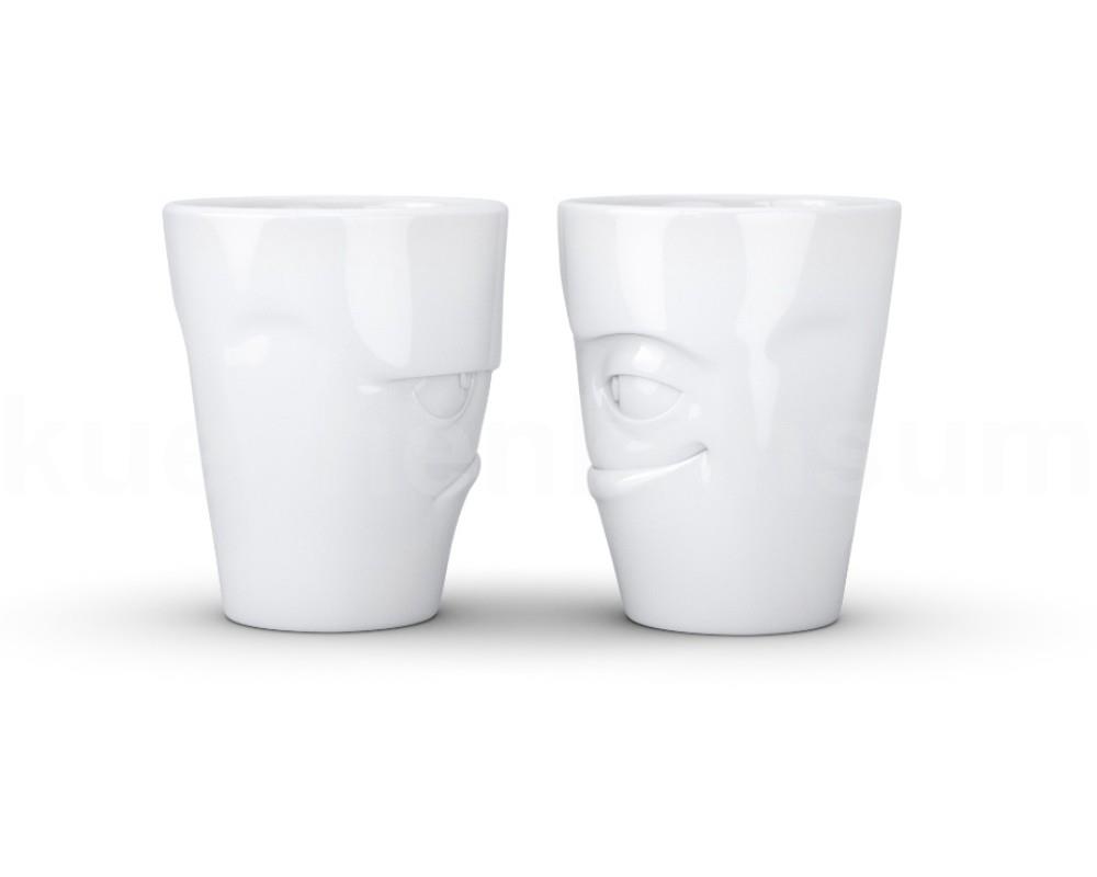 TV Tasse Becher Set 27.01 grummelig und verschmitzt weiß