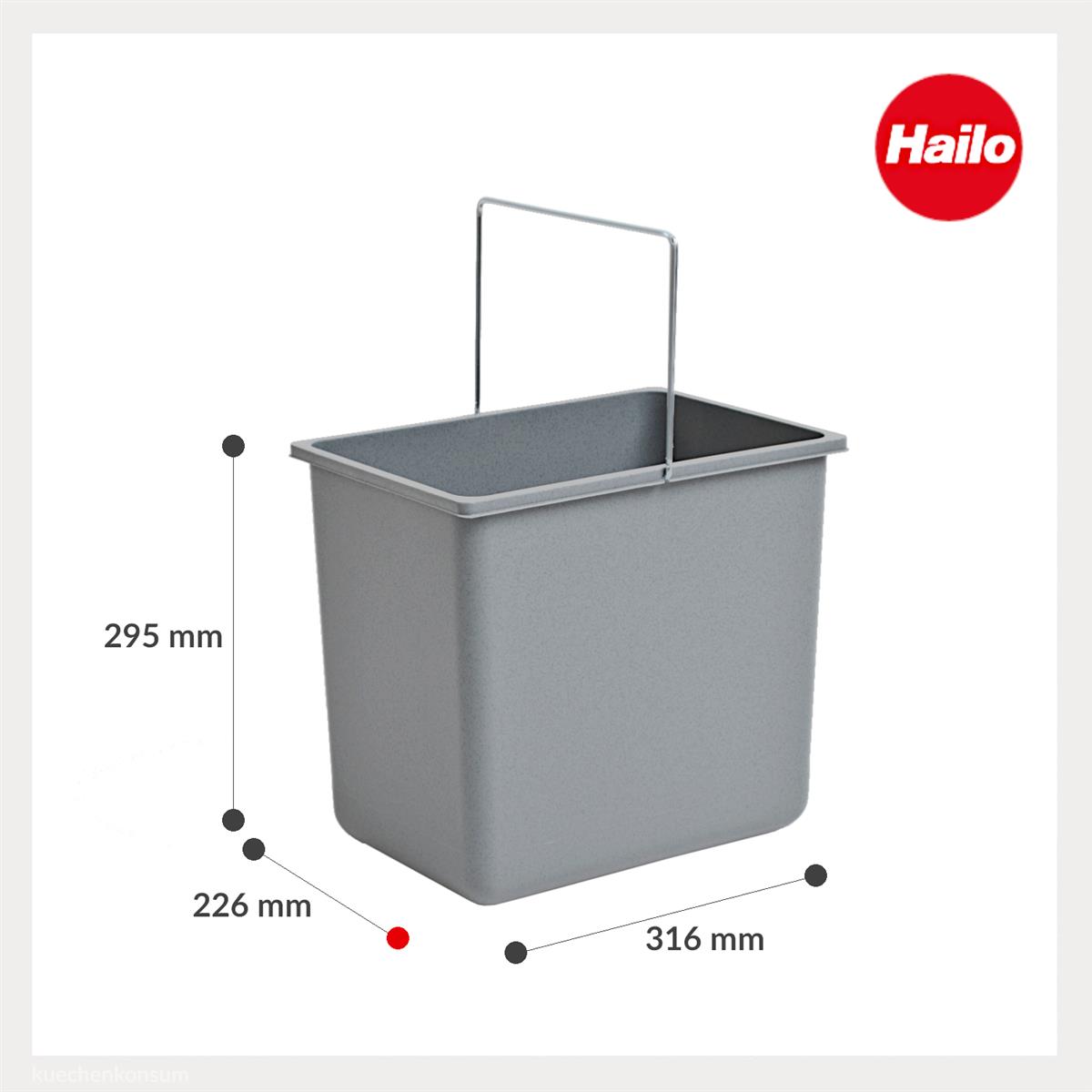 Hailo Inneneimer 1094079 hellgrau 18 Liter 316 x 226 x 286 mm und Henkel