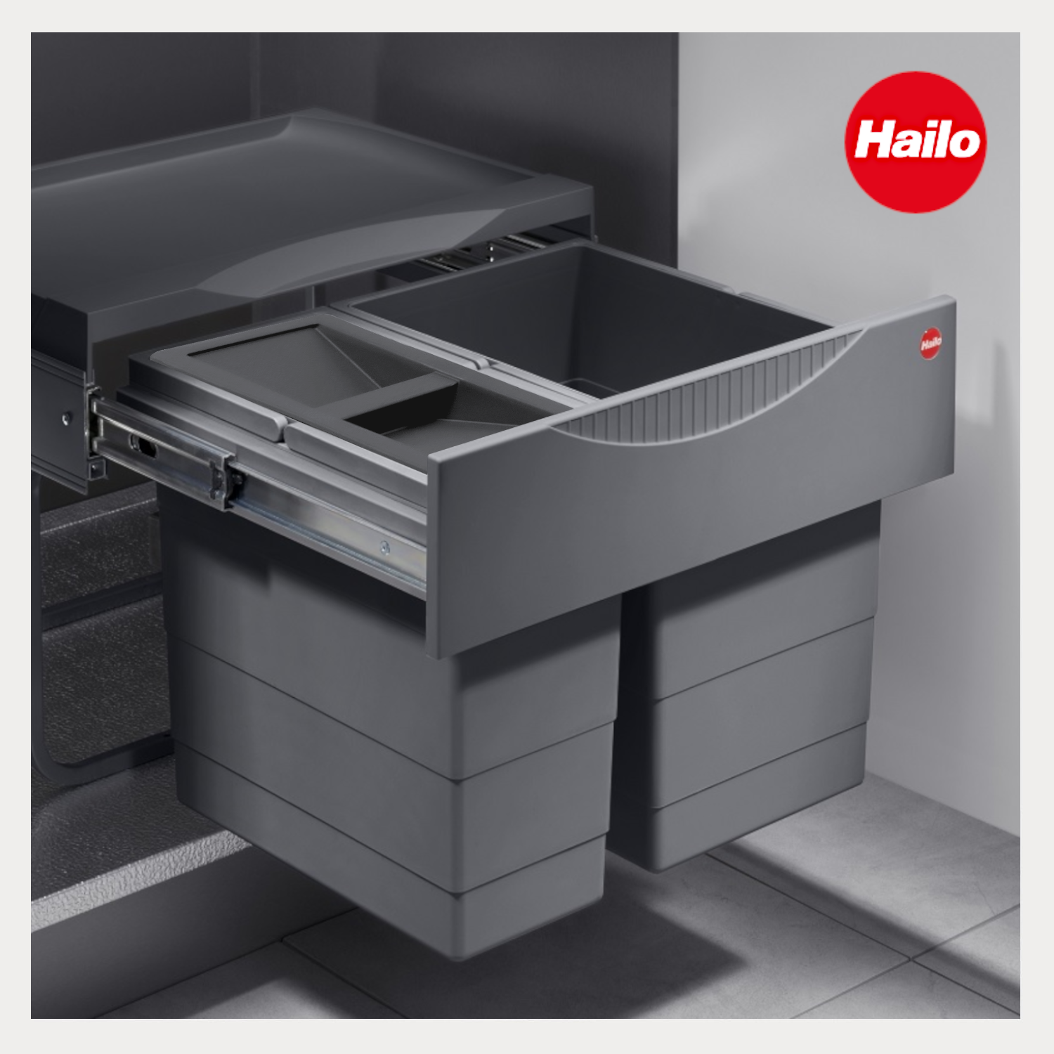 Hailo Abfallsammler 3644903 Raumspar-Tandem-S 18 + 12 Liter mit Biodeckel Dunkelgrau