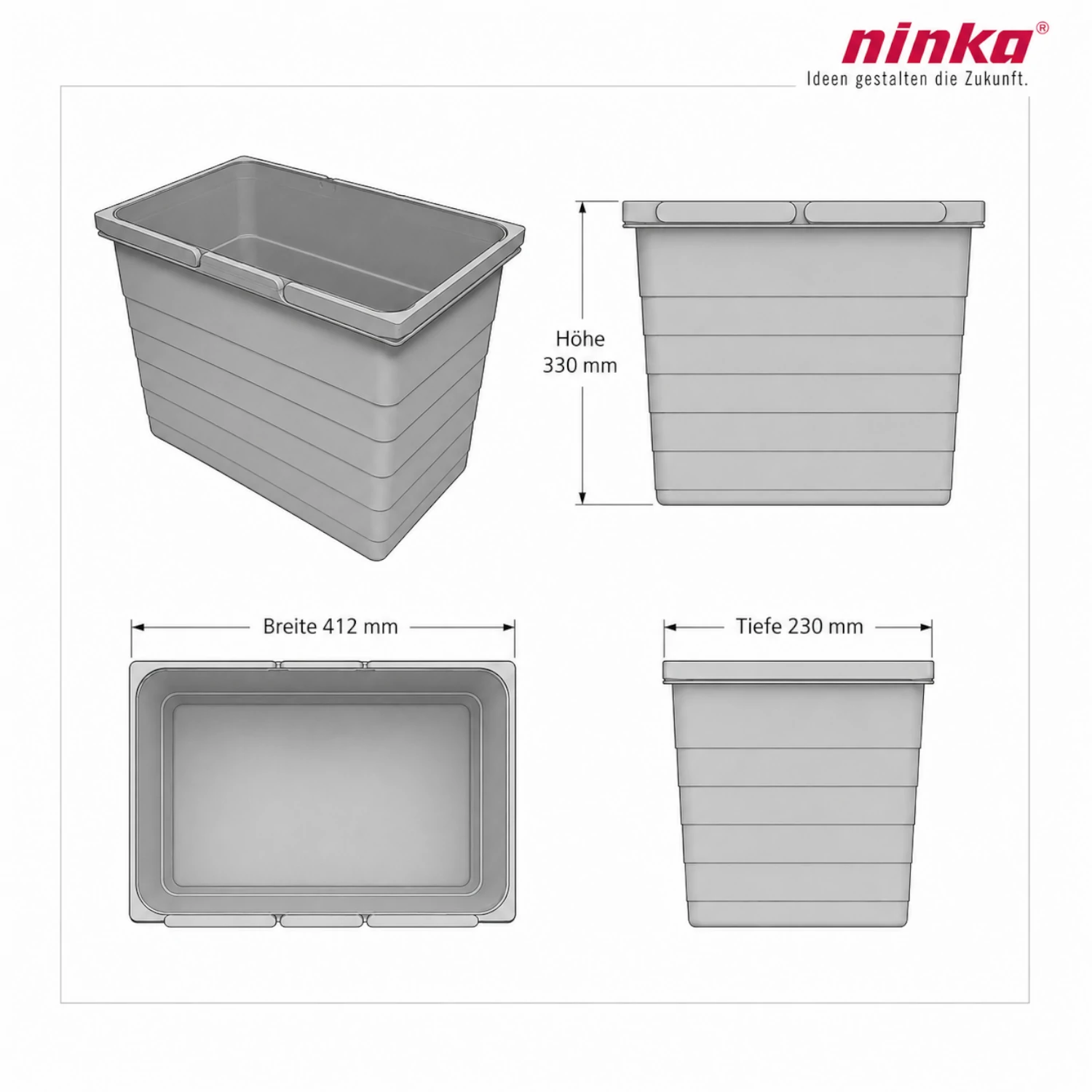 ninka Inneneimer 5061.91 eins2vier hellgrau 25 Liter 412 x 230 x 330 mm