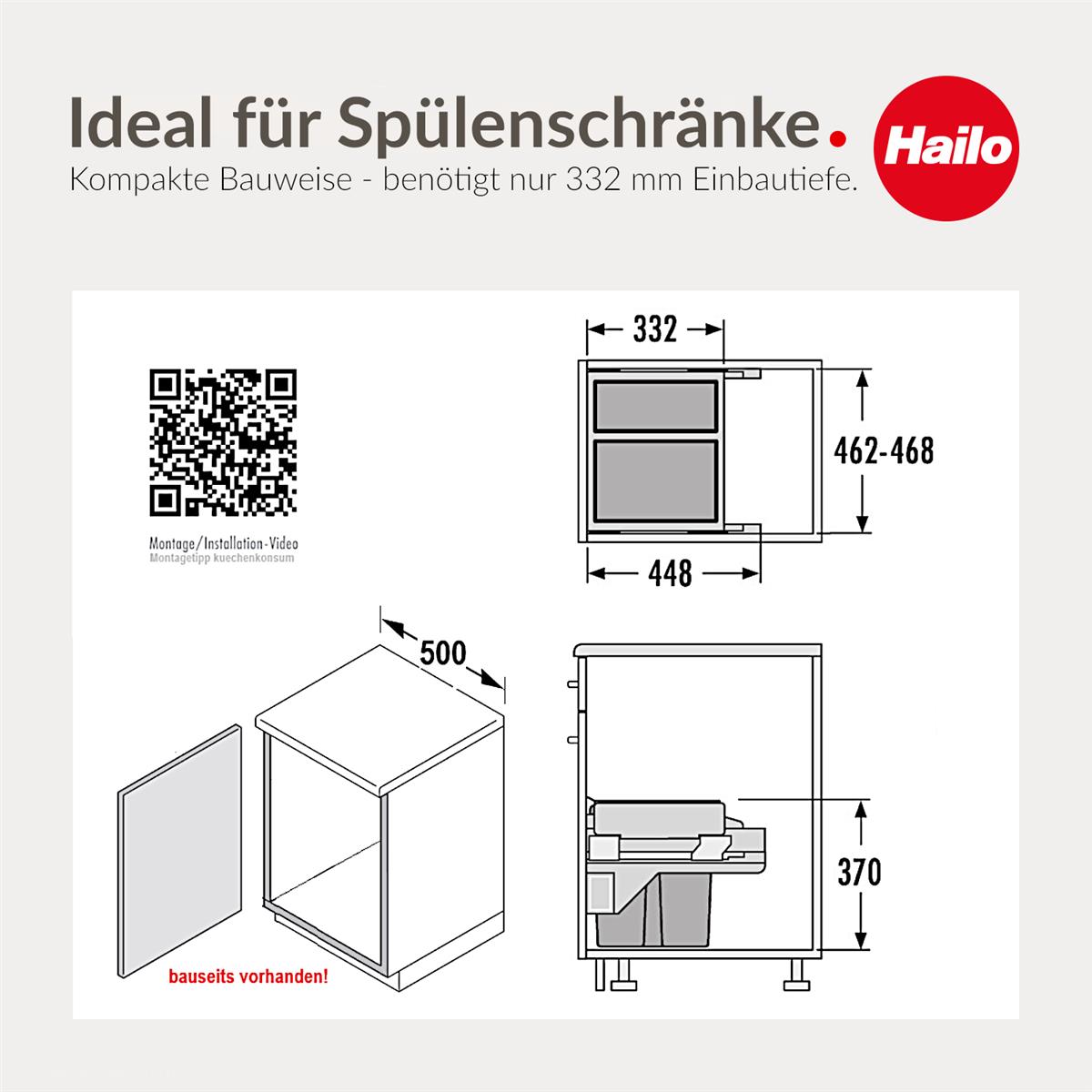 Hailo Abfallsammler 3610951 CS Slide Cargo-Soft Short 20 + 14 Liter