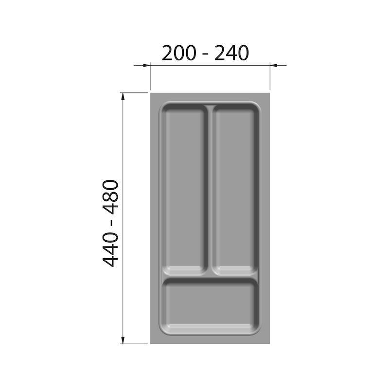 Besteckeinsatz für 30 cm Schublade Kunststoff Silbergrau 200 - 240 mm