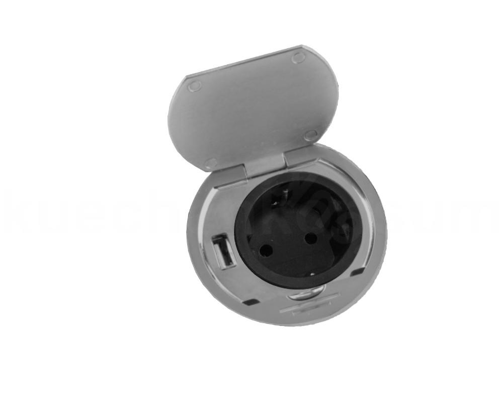 Thebo Einbausteckdose 17086.0 Edelstahl ST 08 USB mit Klappdeckel