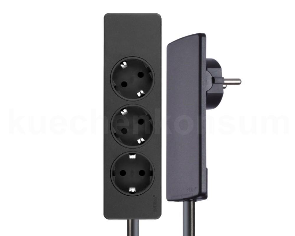 Schulte EVOline Plug 01.561 Flachstecker 1.5 m Steckdose 3fach schwarz