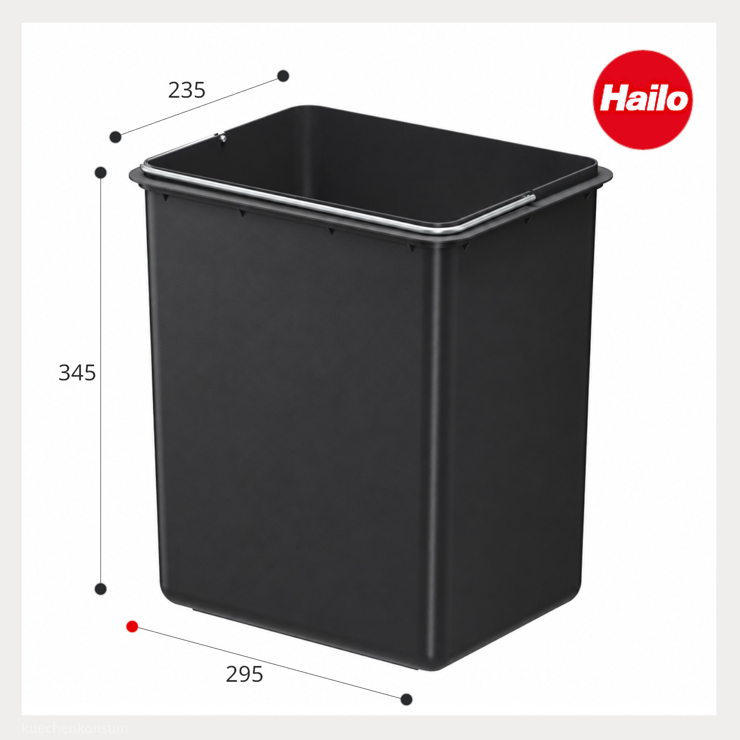 HAILO Inneneimer 2026969 Trento Öko duo trio 17 L Schwarz 34,5 x 29,5 x 23,5 cm