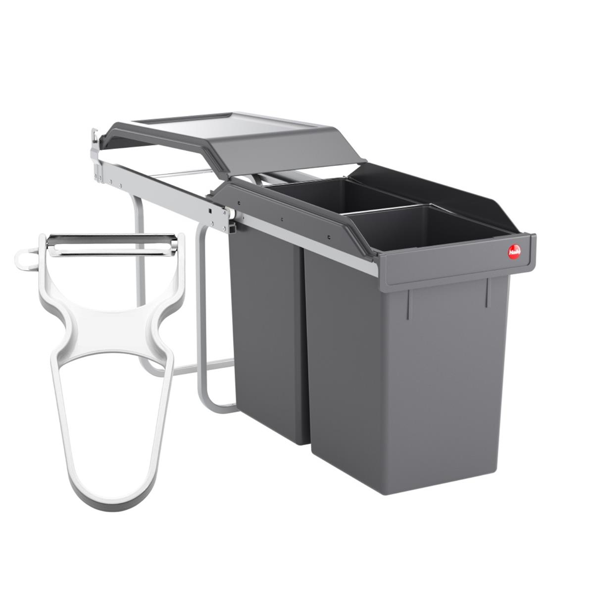 Hailo Abfallsammler 1947001 Tandem 2x 15 Liter mit Ritter Sparschäler 203025