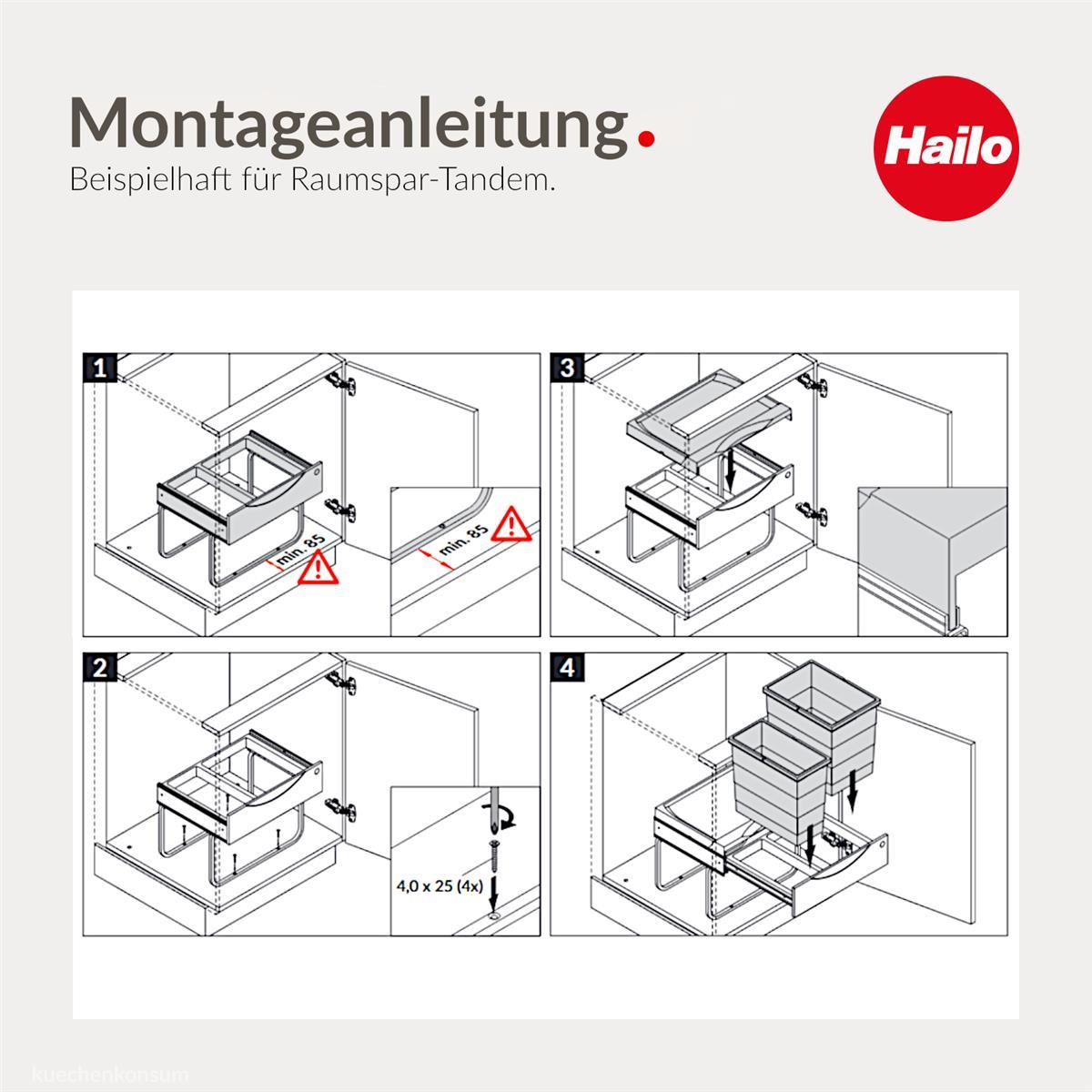 Hailo Abfallsammler 3644703 Raumspar-Tandem-S 18 + 12 Liter mit Biodeckel Hellgrau
