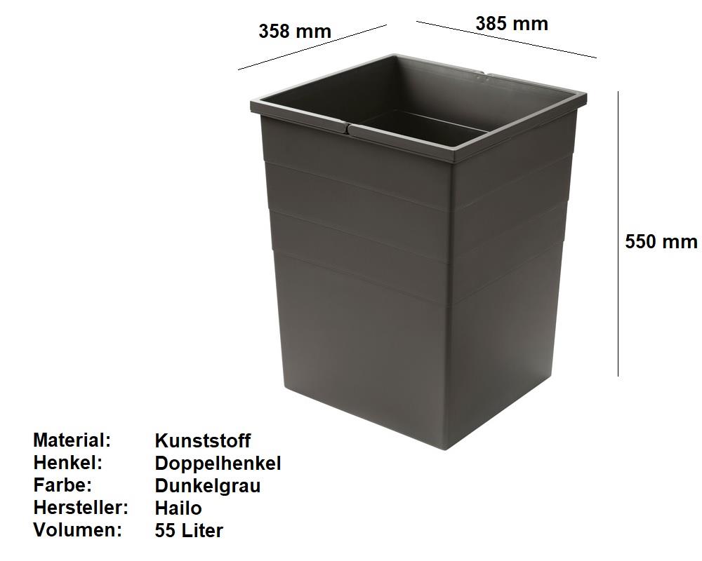 Hailo Inneneimer 1139029 385 x 358 x 500 mm dunkelgrau 55 Liter