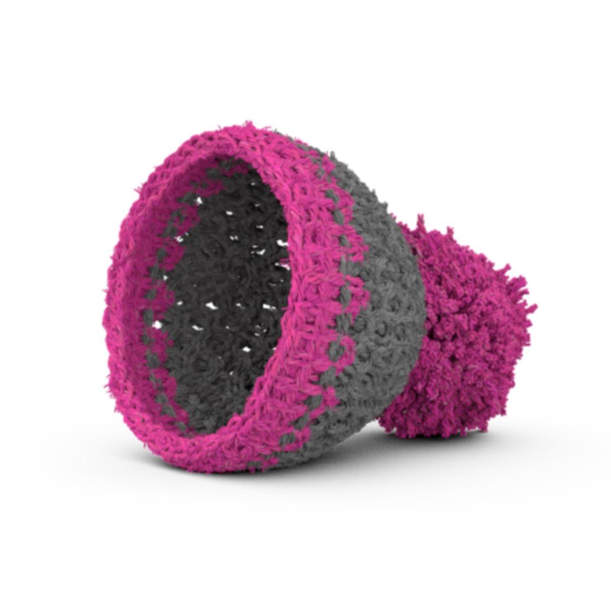 TV Tasse Eierbecher Mützchen gehäkelt Grau/Magenta Eierwärmer