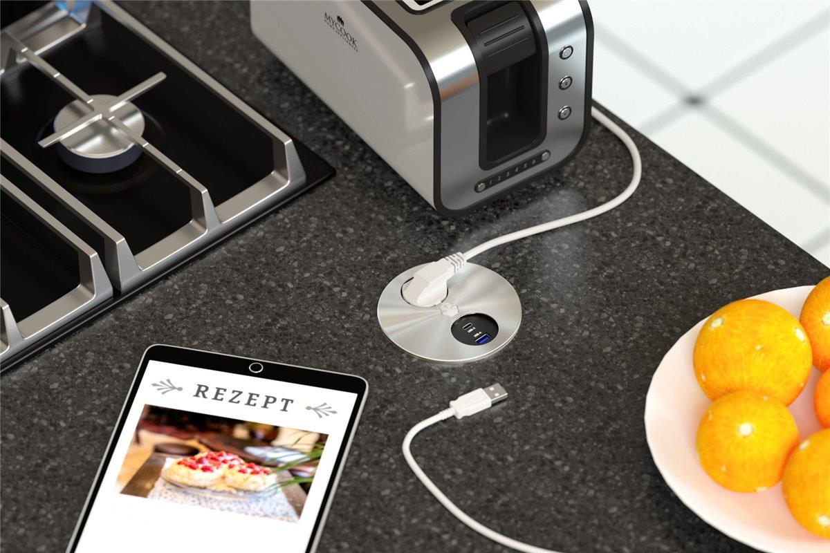 Steckdosenelement Duplex VDE + USB edelstahlfinish