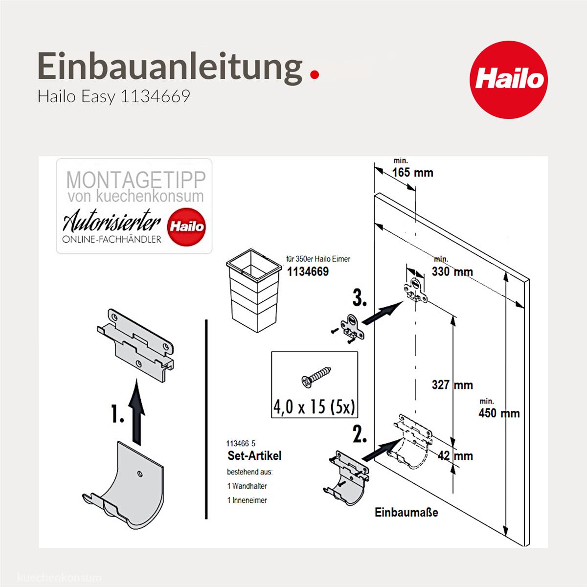 Hailo Inneneimer 1134664 ReadyBin 12L  320x 141x 350 mm mit Wandhalter