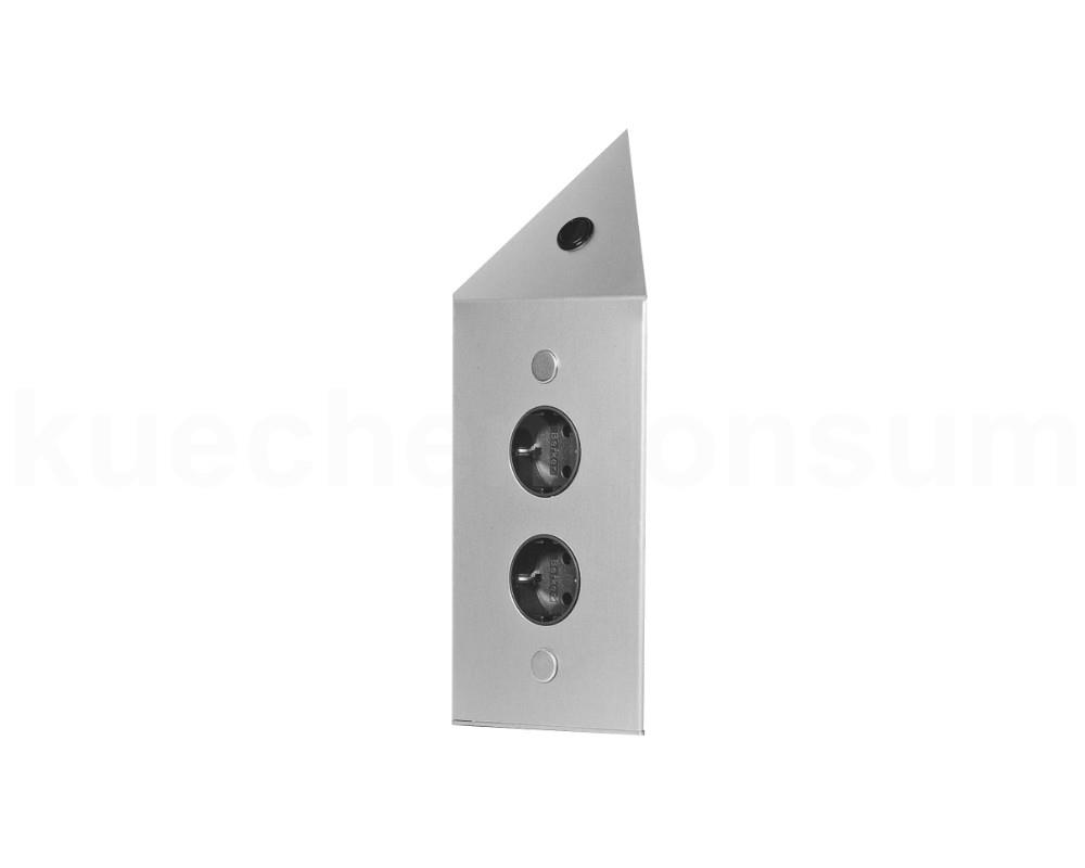 Thebo Ecksteckdose 17596/200/2C Edelstahl 2fach STS 3007-2C mit Schalter
