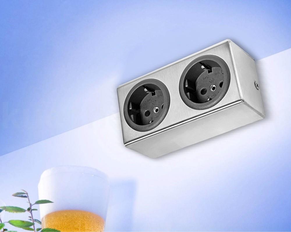 Thebo Würfelsteckdose 175076 Edelstahl 2fach ST 3070 Abia ST/2