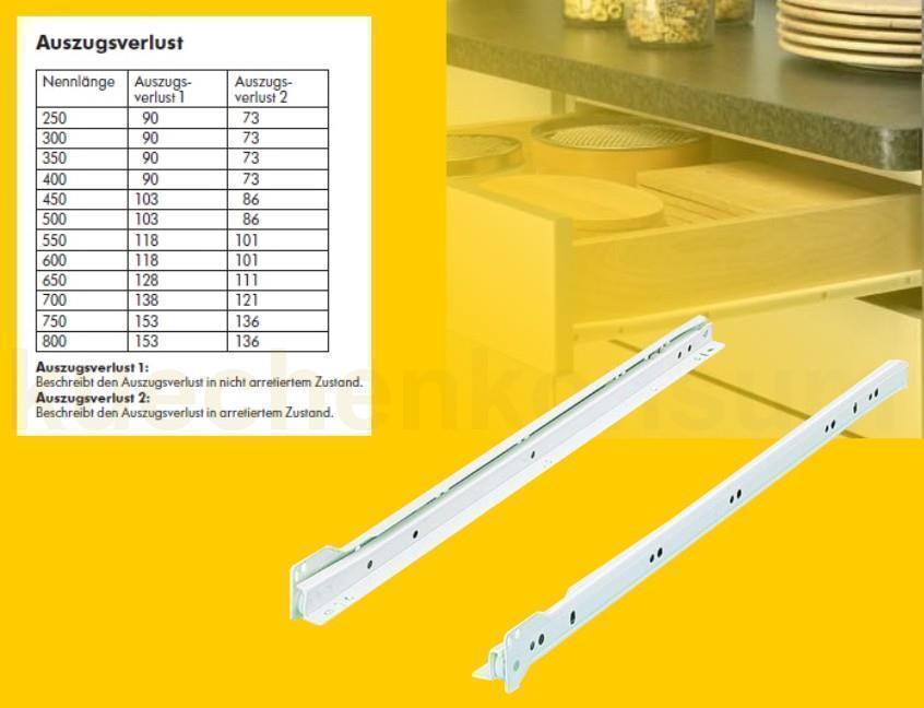 Rollenauszug 1 Paar weiß Tragkraft 30 kg Schubteilauszug 800 mm