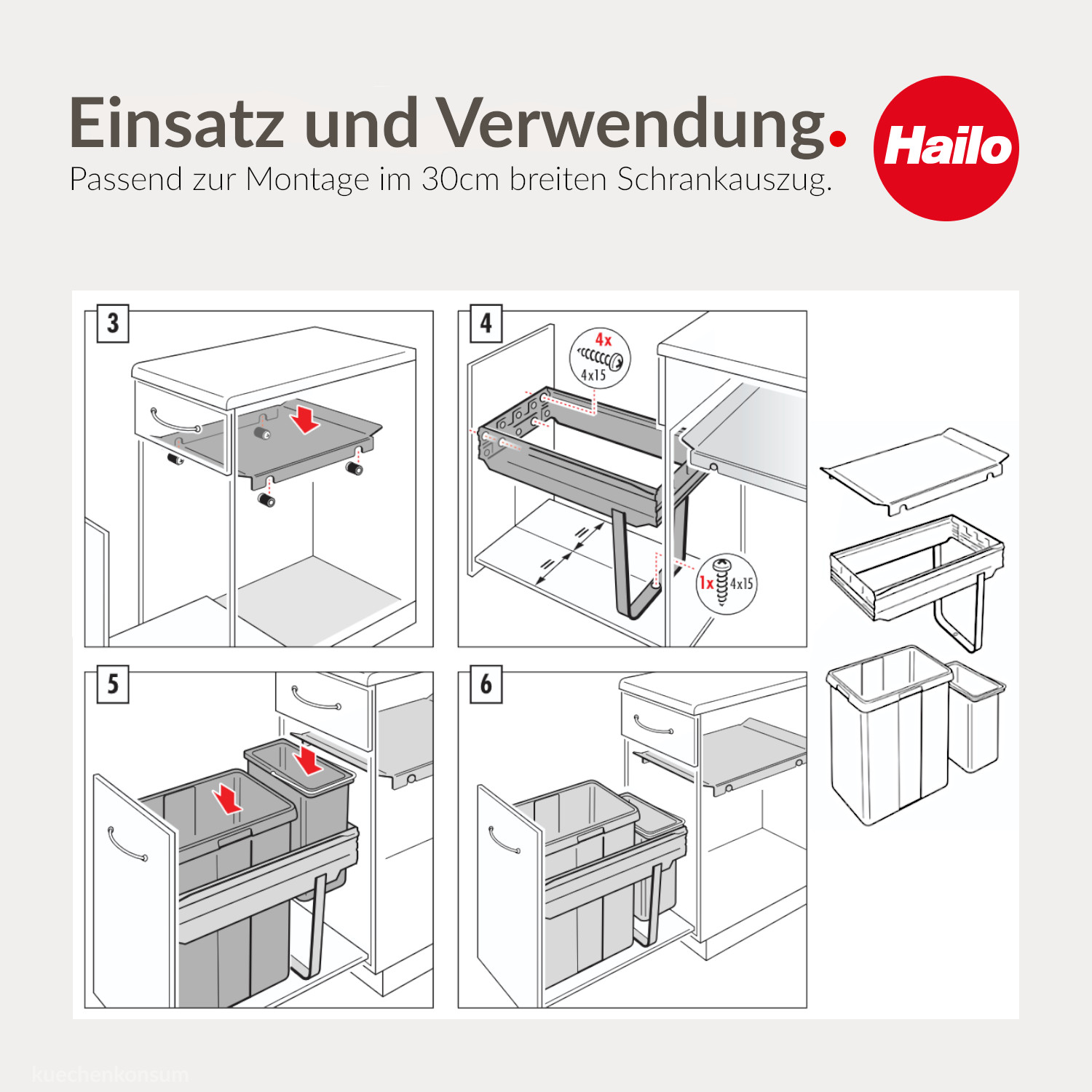 Hailo Abfallsammler 3614301 Inset 38 + 7 Liter Hellgrau