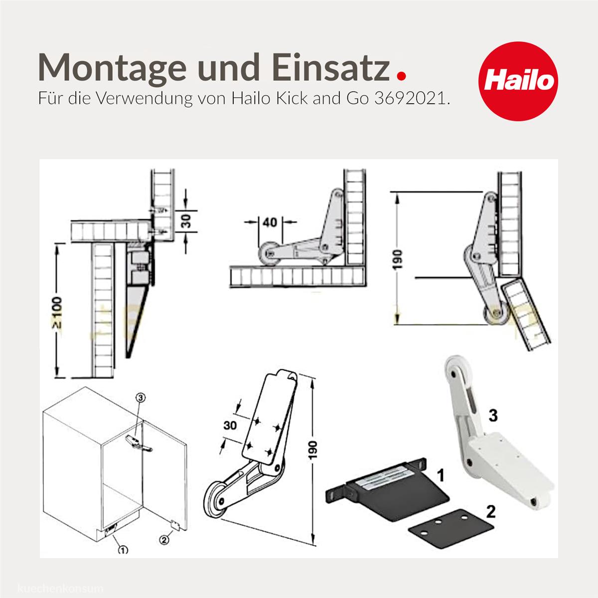 Hailo Türöffner 3692021 Kick and go Fußpedal mit Türschnapper für Drehtür