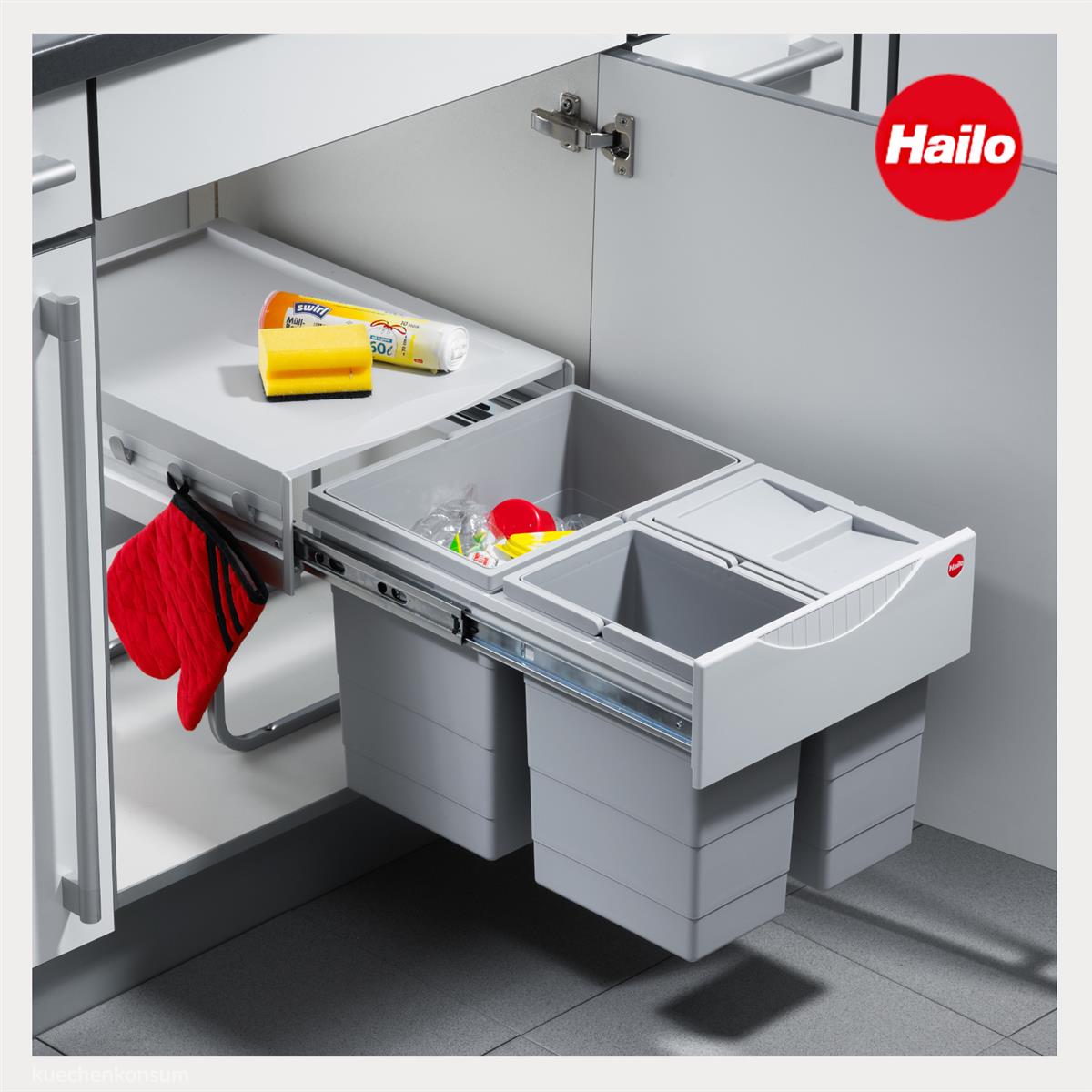 Hailo Abfallsammler 3642131 Raumspar-Tandem 2x 8,5 + 18 Liter hellgrau