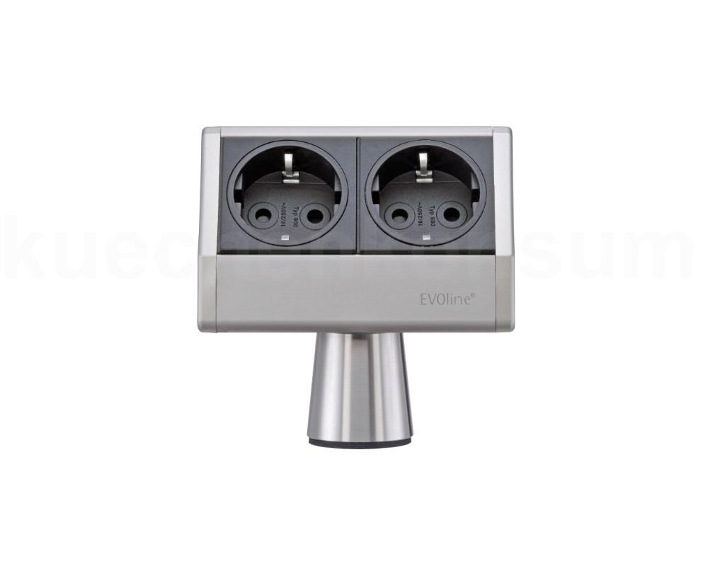 Schulte EVOline T-Dock 34.556 Inselsteckdose 2fach waagerecht Edelstahloptik