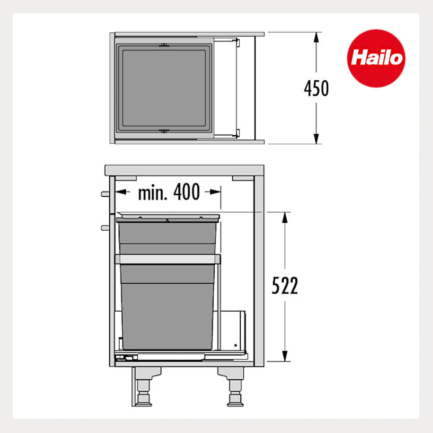 Hailo Abfallsammler 10000221 Triple XL 450 55 Liter dunkelgrau