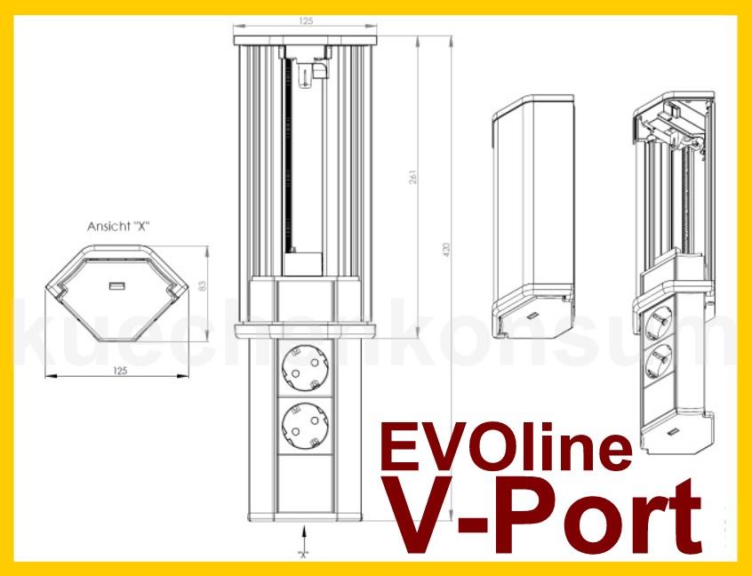 Schulte EVOline V-Port 50.003 senkrecht Edelstahl m USB-Charger 2fach