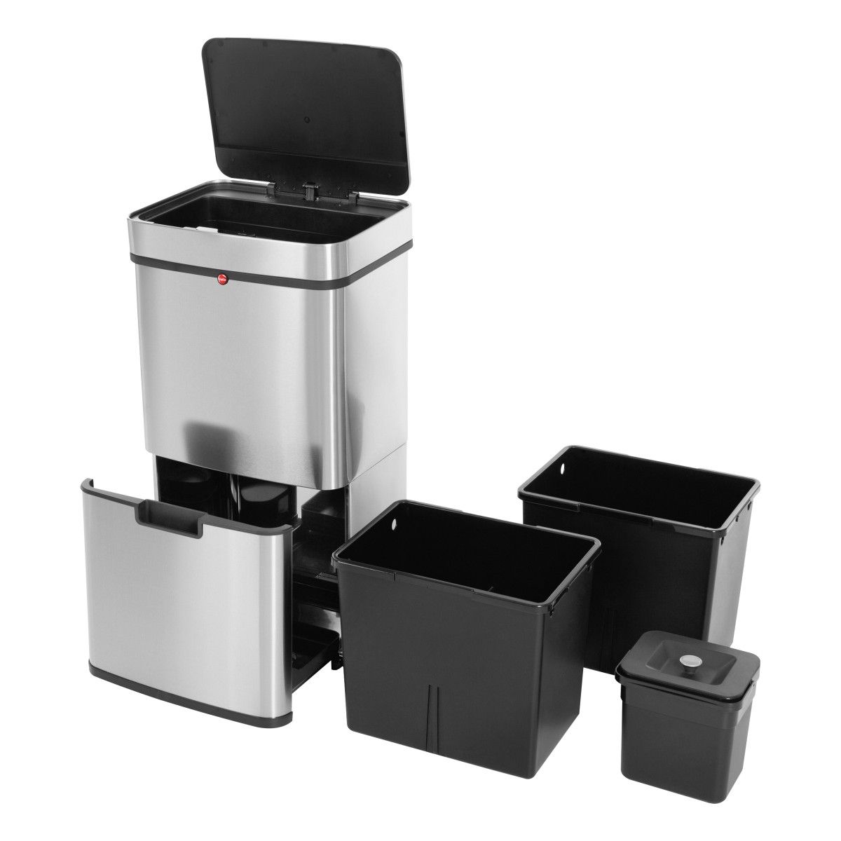 HAILO Stanmülleimer 6560010 Öko Vario XL Sensor 2x25 L + 4 L Bio Edelstahl