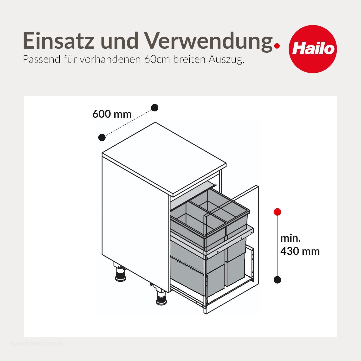 Hailo Abfallsammler 10000225 Triple XL 600 28/28 Liter dunkelgrau